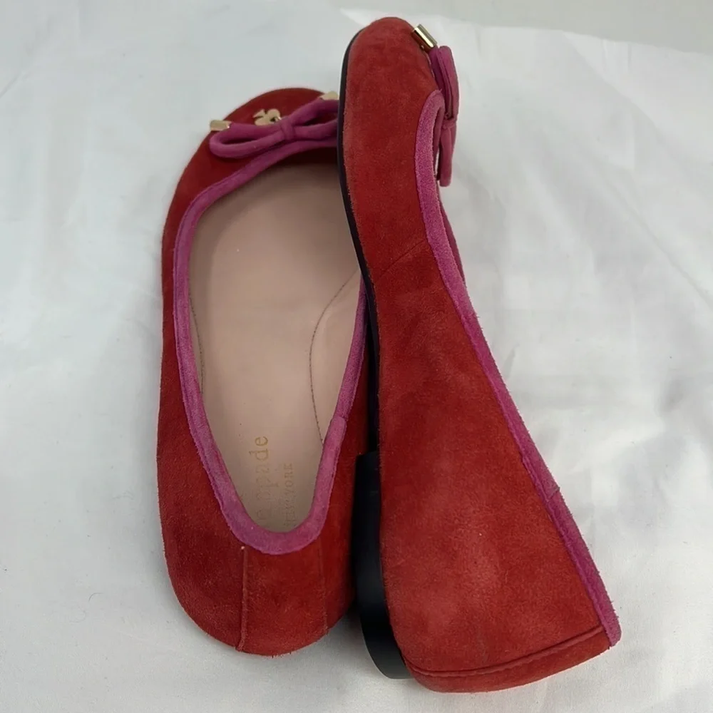 Kate Spade Sz 7 Coral Pink Suede Ballet Slippers Flats Slip on Shoes